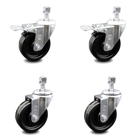 Service Caster 4 Inch Phenolic Wheel Swivel 1/2 Inch Threaded Stem Caster Total Lock Brake, 2PK SCC-TSTTL20S414-PHS-121315-2-S-2